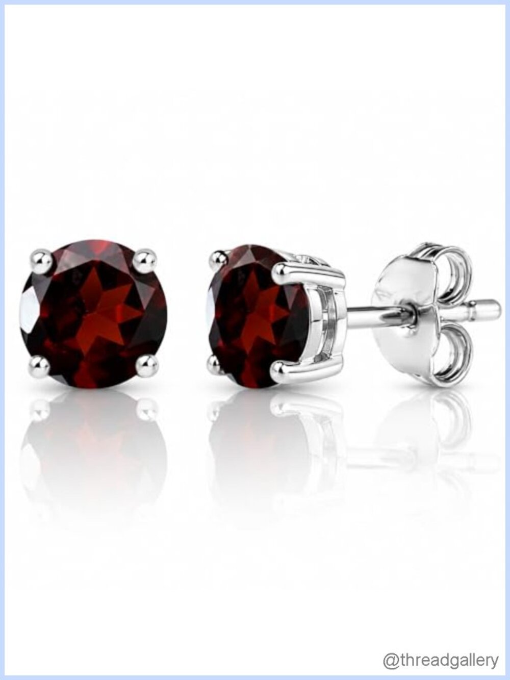 Genuine Garnet Solitaire Stud Earrings 925 Sterling Silver Hypoallergenic